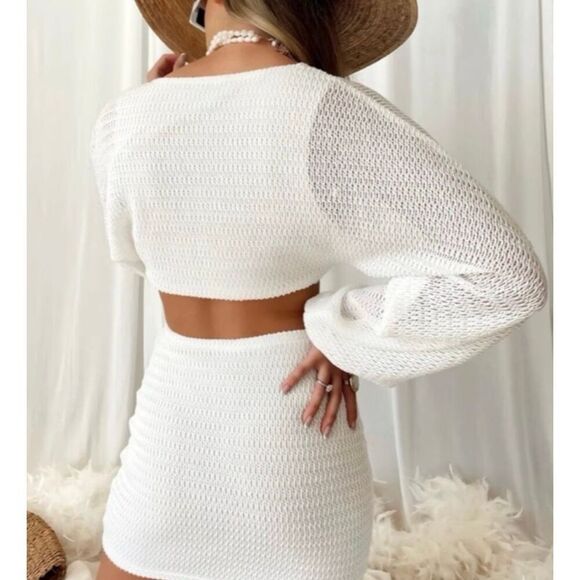 NWOT 12th Tribe White Knitted Free Bird Side Cutout Mini Resort Dress Women's S - Picture 2 of 12